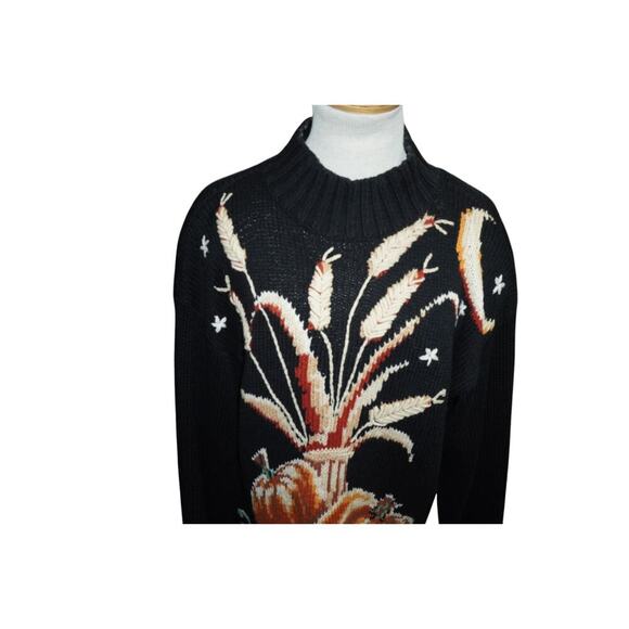 Rebecca & Company Vintage Pumpkin Harvest Sweater M Black Knit Fall Thanksgiving - Picture 4 of 7